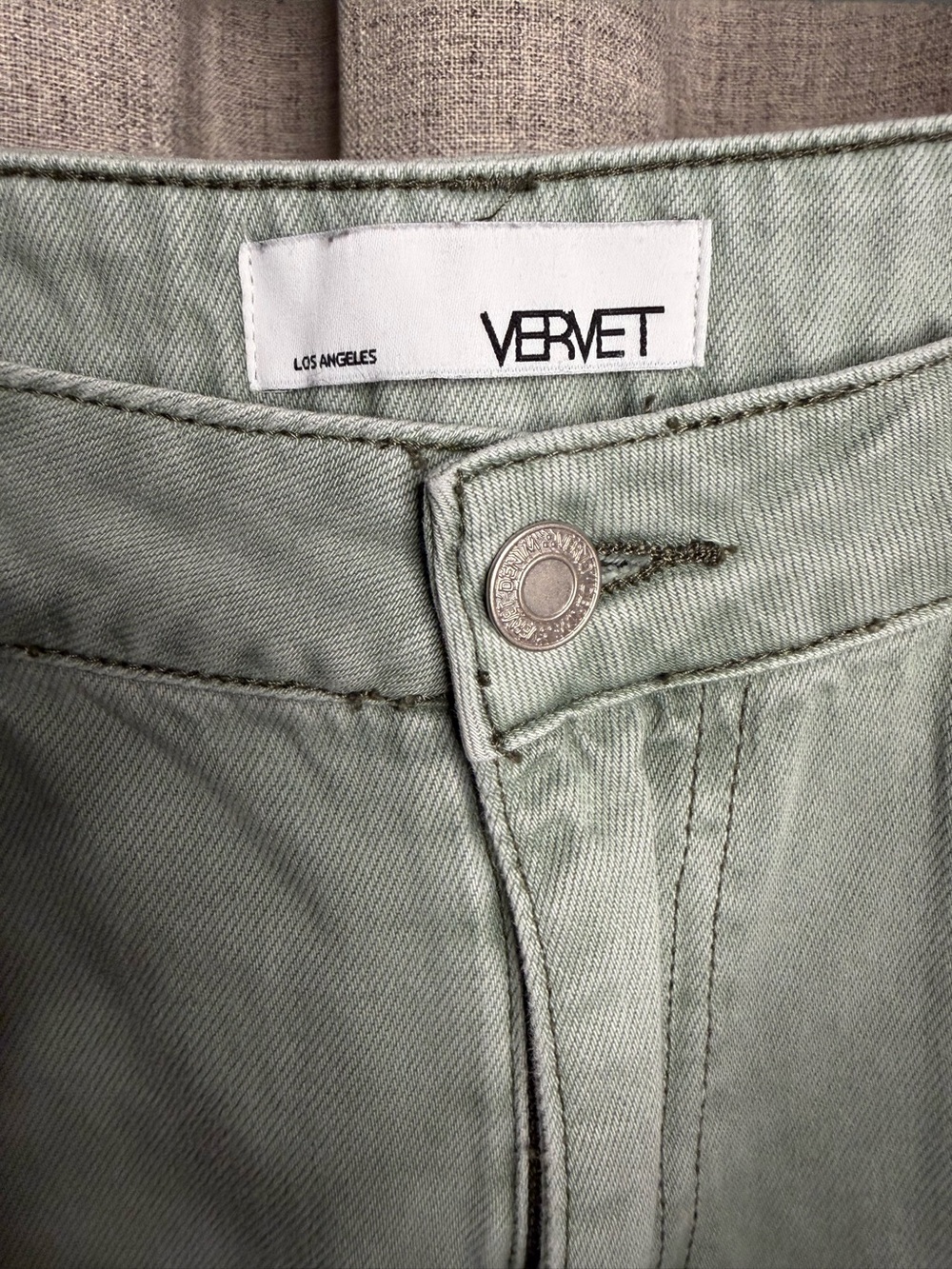 VERVET Los Angeles Sage Green Distressed Wide Leg Crop Jeans Sz 28 V2738 - Picture 6 of 8